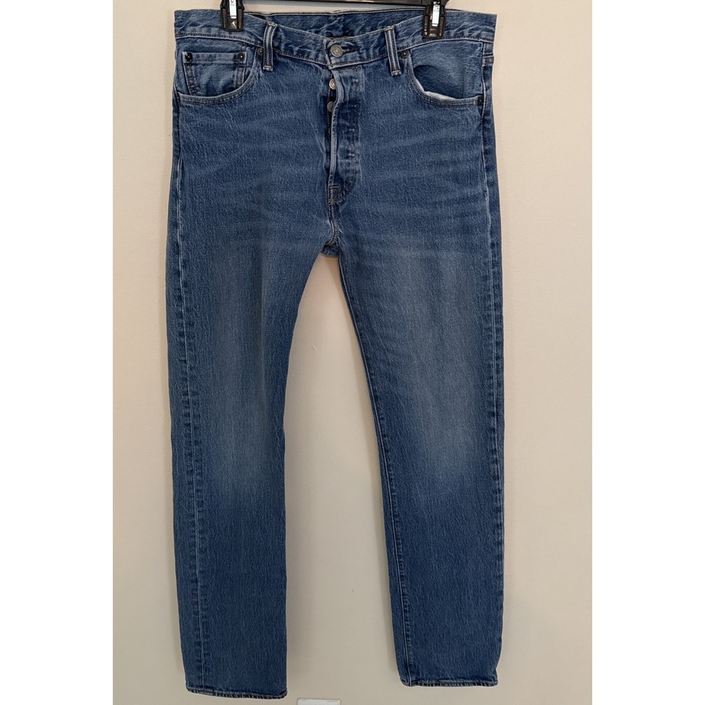 Levis 501 Jeans Mens 34x34 Blue Button Fly Straight Leg Denim Classic Red Tab